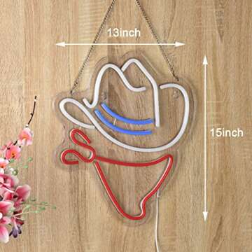 Cowboy Hat Neon Sign Beer Bar Home Art Man Cave Neon Light Handmade with Dimmable Switch LED Neon Li...