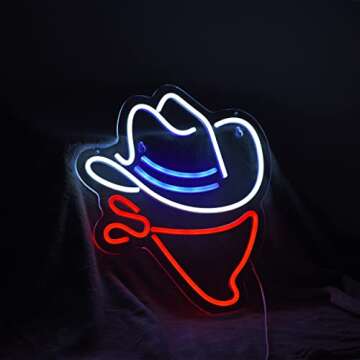 Cowboy Hat Neon Sign Beer Bar Home Art Man Cave Neon Light Handmade with Dimmable Switch LED Neon Lights Signs for Bedroom Home Office Hotel Pub Cafe Recreation Room Wall Artwork Decor