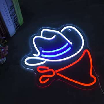 Cowboy Hat Neon Sign Beer Bar Home Art Man Cave Neon Light Handmade with Dimmable Switch LED Neon Lights Signs for Bedroom Home Office Hotel Pub Cafe Recreation Room Wall Artwork Decor