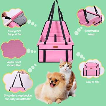 SWIHELP Pet Car Booster Seat Travel Carrier Cage, Oxford Breathable Folding Soft Washable Travel Bag...