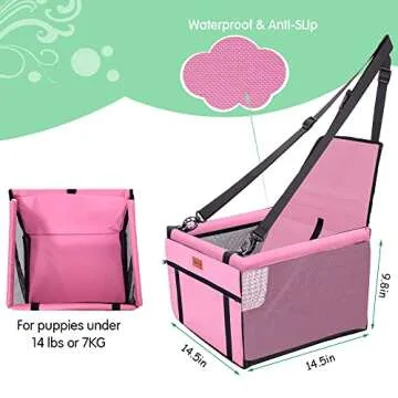 SWIHELP Pet Car Booster Seat Travel Carrier Cage, Oxford Breathable Folding Soft Washable Travel Bags for Dogs Cats or Other Small Pet