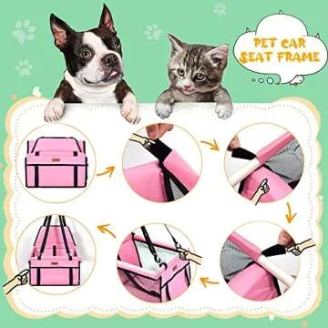 SWIHELP Pet Car Booster Seat Travel Carrier Cage, Oxford Breathable Folding Soft Washable Travel Bags for Dogs Cats or Other Small Pet
