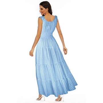 OSTOO Women's 2024 Summer Boho Floral Print Tiered Casual Flowy Long Maxi Dress(Blue Plaid,M)