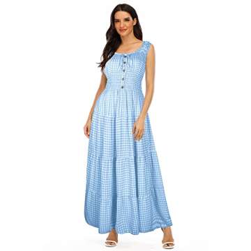OSTOO Women's 2024 Summer Boho Floral Print Tiered Casual Flowy Long Maxi Dress(Blue Plaid,M)