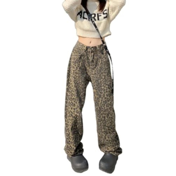 Unisex Y2k Baggy Jeans Leopard Print Jeans for Women Men Aesthetic Pants Vintage Oversize Denim Pant...