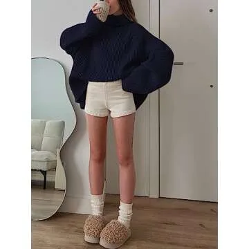 LILLUSORY Womens Turtleneck Oversized Chunkys Dress Long Tunic Pullover Chunky Plus Size Top Fall 2025 Navy Blue Small