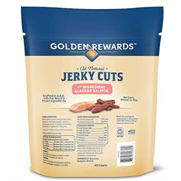 Golden Rewards, All Natural Jerky Cuts, Alaskan Salmon, Crafted in The USA with The World's Finest Ingredients, No Soy, no Wheat or Corn, 16 Ounce Bag
