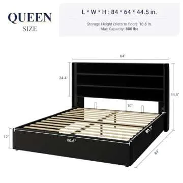 Allewie Queen Size Velvet Lift Up Storage Bed, Modern Wingback Headboard, Hydraulic Support, No Box ...