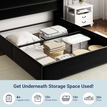 Allewie Queen Size Velvet Lift Up Storage Bed, Modern Wingback Headboard, Hydraulic Support, No Box Spring Needed, Black