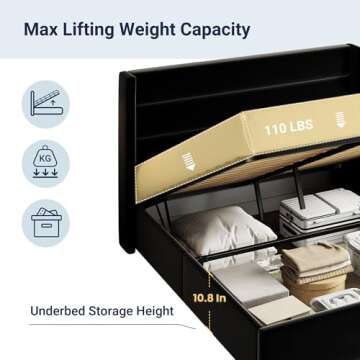 Allewie Queen Size Velvet Lift Up Storage Bed, Modern Wingback Headboard, Hydraulic Support, No Box Spring Needed, Black