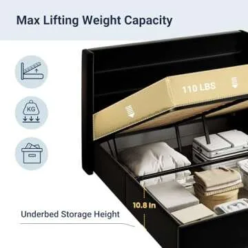 Allewie Queen Size Velvet Lift Up Storage Bed, Modern Wingback Headboard, Hydraulic Support, No Box Spring Needed, Black