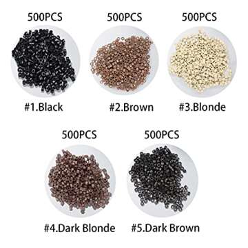 2500pcs Hair Extensions Beads Micro Links Beads, 5mm Silicone Lined Beads for I Tip Human Hair Exten...