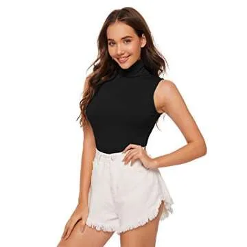 Shop Verdusa Women's Soft Turtleneck Tank Top in Black