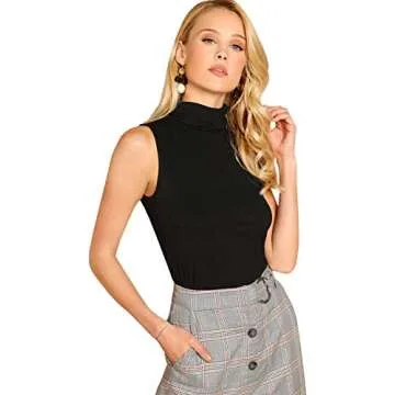 Shop Verdusa Women's Soft Turtleneck Tank Top in Black