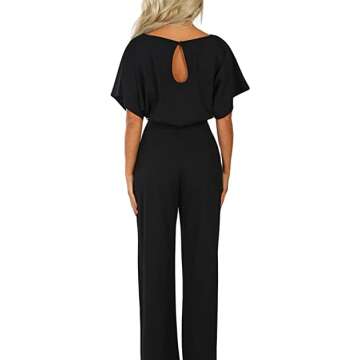 Women’s Casual Belted Wide Leg Short Sleeve Jumpsuit