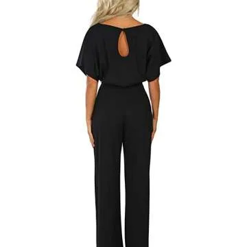 Women’s Casual Belted Wide Leg Short Sleeve Jumpsuit