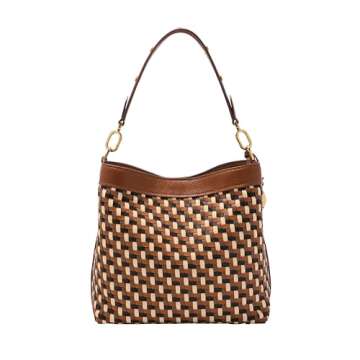 Fossil Jessie Bucket Shoulder Bag, Neutral Woven Large
