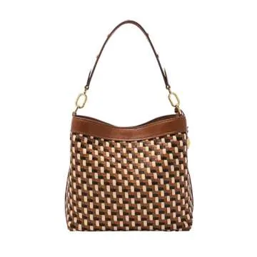 Fossil Jessie Bucket Shoulder Bag, Neutral Woven Large