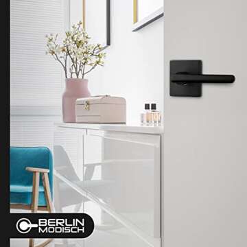 Berlin Modisch Entry Lever Door Handle and Single Cylinder Deadbolt Lock and Key Slim Square Locking Lever Handle Set [Front Door or Office] Right & Left Sided Doors Heavy Duty – Iron Black Finish