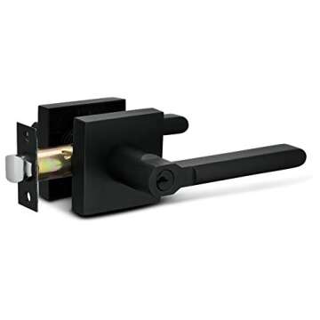 Berlin Modisch Entry Lever Door Handle and Single Cylinder Deadbolt Lock and Key Slim Square Locking Lever Handle Set [Front Door or Office] Right & Left Sided Doors Heavy Duty – Iron Black Finish