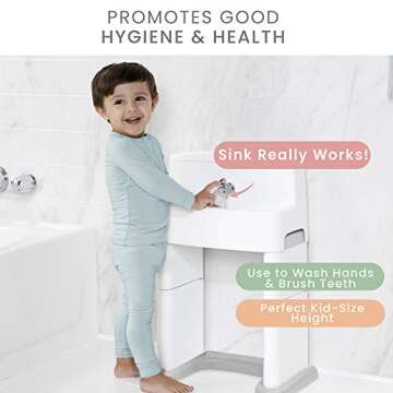Delta Children PerfectSize 3-in-1 Convertible Sink, Step Stool and Bath Toy for Toddlers/Kids - Perfect for Potty Training, White/Grey