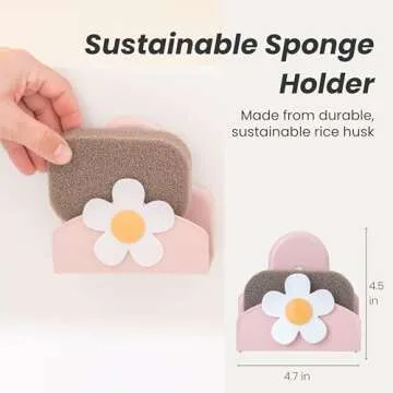Vigar Florganic Daisy Sponge Holder for Kitchen Sink with Suction Cup and Sponge, Sink Caddy, Kitche...