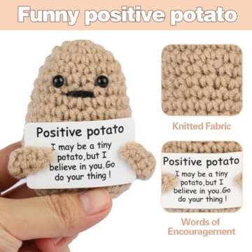 JELUTAR Mini Funny Positive Potato, 3 inch Knitted Doll with Positive Card for Cheer Up Gifts and Pa...