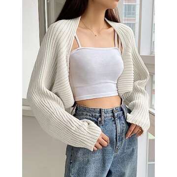 Casual Long Sleeve Crop Sweater Cardigan for Women