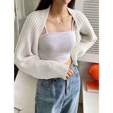 Casual Long Sleeve Crop Sweater Cardigan for Women