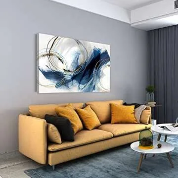 Wall Art Canvas Abstract Art Paintings Blue Fantasy Colorful Graffiti on White Background Modern Artwork Decor for Living Room Bedroom Kitchen 48x32in