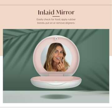 Retayn Aligner/Retainer Case with Built-In Mirror & Magnetic Lock - Premium Silicone-Lined Case Holder with Vent Holes for Aligners, Retainers, Mouth Guards (White & Blush)