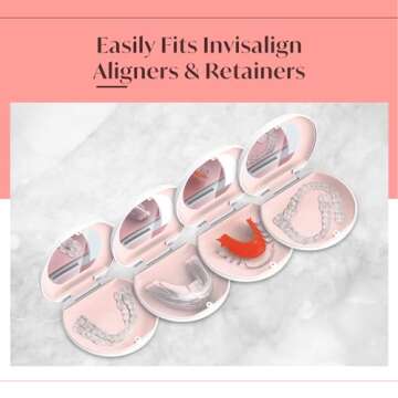 Retayn Aligner/Retainer Case with Built-In Mirror & Magnetic Lock - Premium Silicone-Lined Case Holder with Vent Holes for Aligners, Retainers, Mouth Guards (White & Blush)