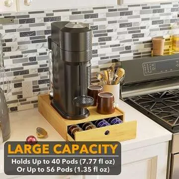 SpaceAid Bamboo Coffee Pod Holder Drawer Storage for Nespresso Vertuo Capsule, Pods Holder Organizer Tray for Nespresso Vertuo Holders, Compatible with 40 Big or 56 Small Vertuoline Pods (Natural)