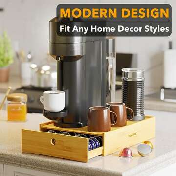 SpaceAid Bamboo Coffee Pod Holder Drawer Storage for Nespresso Vertuo Capsule, Pods Holder Organizer Tray for Nespresso Vertuo Holders, Compatible with 40 Big or 56 Small Vertuoline Pods (Natural)