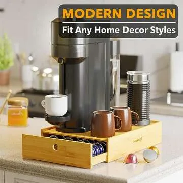 SpaceAid Bamboo Coffee Pod Holder Drawer Storage for Nespresso Vertuo Capsule, Pods Holder Organizer Tray for Nespresso Vertuo Holders, Compatible with 40 Big or 56 Small Vertuoline Pods (Natural)