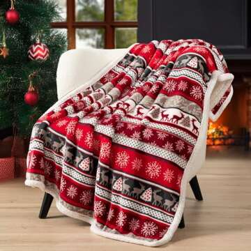 PAVILIA Premium Christmas Sherpa Throw Blanket | Christmas Decoration Reindeers, Fleece, Plush, Warm...