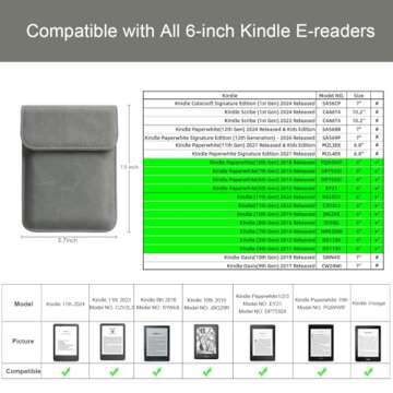 WALNEW 6 Inch Sleeve for All-New Kindle 2024 and 2022/Kindle 2019(J9G29R)/6" Kindle Paperwhite/Kindl...