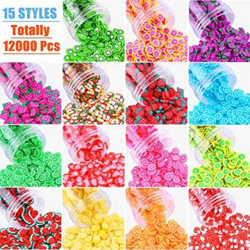 12000 Pcs Acejoz 15 Styles Assorted Fimo Slices for DIY Slime 3D Polymer Slices Resin Making Charms ...