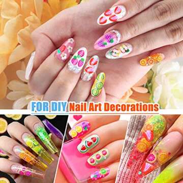 12000 Pcs Acejoz 15 Styles Assorted Fimo Slices for DIY Slime 3D Polymer Slices Resin Making Charms Fruit Slices for Lip Gloss, Nail Art, and Cellphone Decorations.