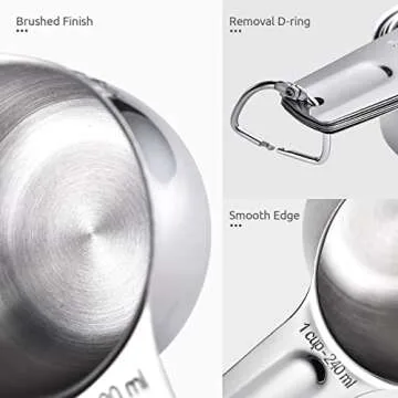 Measuring Cups, U-Taste Measuring Cups and Spoons Set of 15 in 18/8 Stainless Steel : 7 Measuring Cups and 7 Measuring Spoons with 2 D-Rings and 1 Professional Magnetic Measurement Conversion Chart