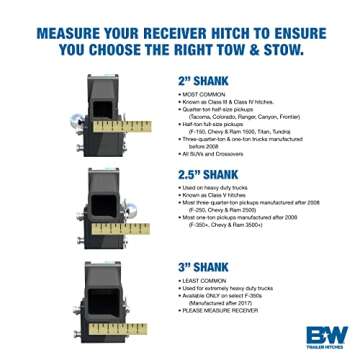 B&W Tow & Stow Adjustable Trailer Hitch - 10,000 GTW, Dual Ball