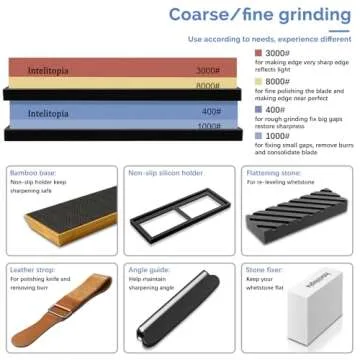 Intelitopia Complete Knife Sharpening Stone Set – Dual Grit Whetstone 400/1000 3000/8000 Knife Sha...