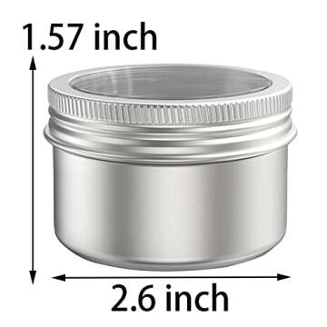 4 Ounce Aluminum Cans Transparent Top Screw Lid Metal Storage Tins Containers for Storing Spices, Candies, Lip Balm, Candles, 12 Pcs.