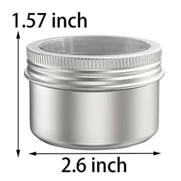 4 Ounce Aluminum Cans Transparent Top Screw Lid Metal Storage Tins Containers for Storing Spices, Candies, Lip Balm, Candles, 12 Pcs.