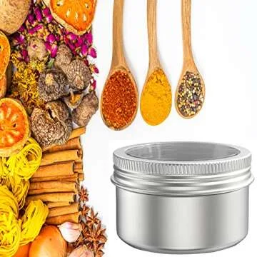 4 Ounce Aluminum Cans Transparent Top Screw Lid Metal Storage Tins Containers for Storing Spices, Candies, Lip Balm, Candles, 12 Pcs.