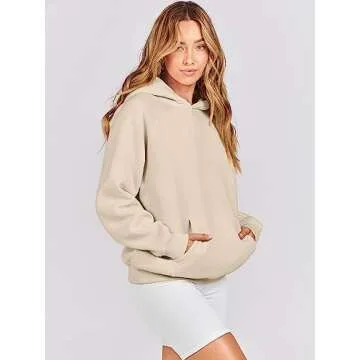 ANRABESS Women Hoodies Oversized Fleece Long Sleeve Comfy Casual Basic Pullover Sweatshirts 2025 Fall Outfits Sweater Apricot X-Small