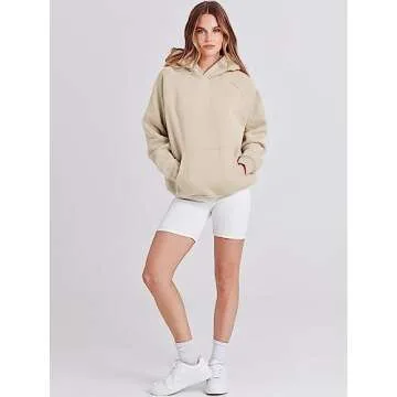 ANRABESS Women Hoodies Oversized Fleece Long Sleeve Comfy Casual Basic Pullover Sweatshirts 2025 Fall Outfits Sweater Apricot X-Small