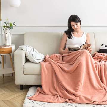 COTTEBED Fleece Flannel Throw Blankets,All Seasons Lightweight Super Soft Cozy Comfy Fluffy Fuzzy,Ultra Plush 320GSM Bed Blanket for Sofa Couch Living Room Camping Travel(Dusty Pink, Throw,50x70)