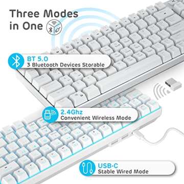 RK ROYAL KLUDGE RK96 90% Triple Mode BT5.0/2.4G/USB-C Hot Swappable Mechanical Keyboard with Magnetic Wrist Rest, 96 Keys Wireless Gaming Keyboard with Software, Blue Backlight