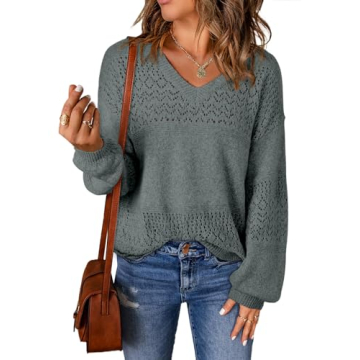 SHEWIN 2025 Spring Crochet Sweater - Lightweight, V-Neck, Loose Fit